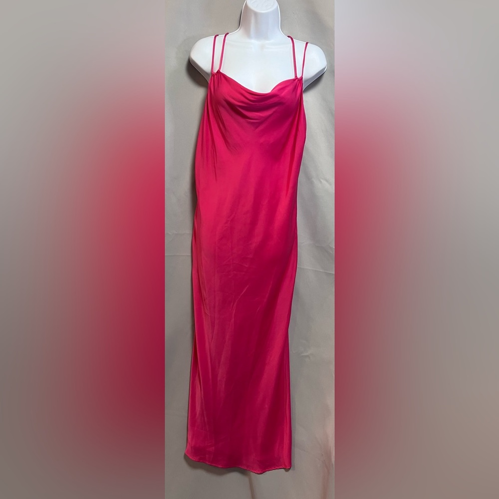 ZARA WOMEN SIREN PINK SATIN DRAPED  MIDI/MAXI SLIP DRESS UK SIZE MEDIUM‎